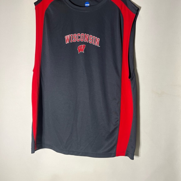 Black and Red Wisconsin Tank Top Athletic Shirt - Picture 5 of 7